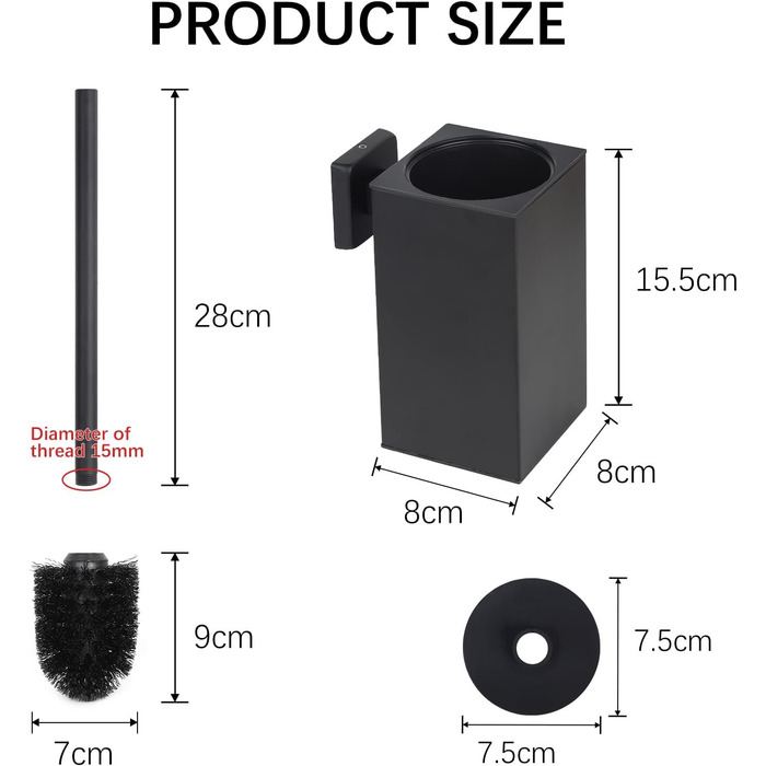 Щітка для унітазу Exleco з нержавіючої сталі, золота, з запасним насадкою та підставкою, настінна/підлогова