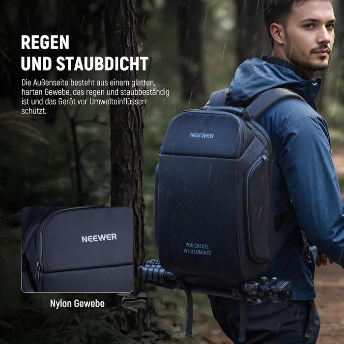 Сумка для фотокамери NEEWER Basics: водонепроникний рюкзак для фотографів, сумісний з Sony, Canon, Nikon DSLR та бездзеркальними камерами, чорний (PB26)
