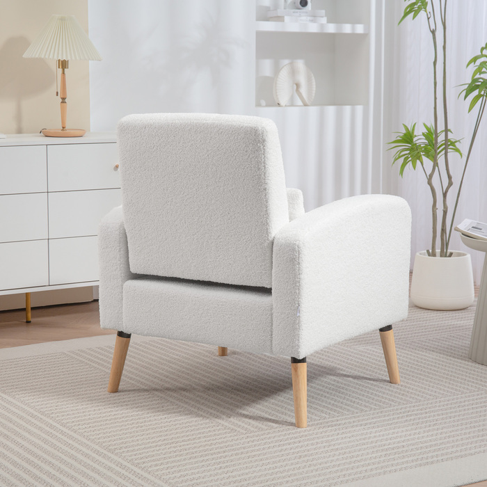 HOMCOM Lounge Chair, Armchair with Lumbar Pillow, Upholstered Armchair with Wooden Legs, Fleece Fabric, Reclining Single Chair for Living Room, Bedroom, White | Aosom