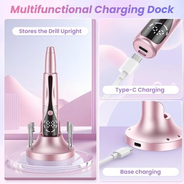 Бездротовий набір для манікюру Nagelfräser з мультифункціональною зарядкою, професійна електрична фрезер для гелевих нігтів, рожево-золотий