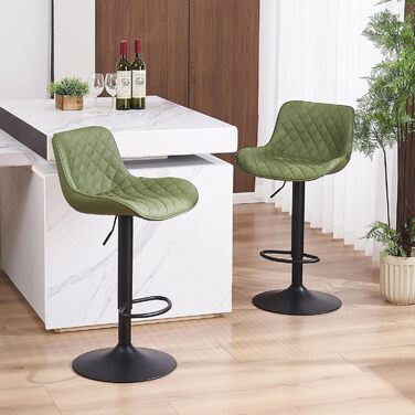 YOUNIKE Adjustable Bar Stools 2-Pack - Modern Kitchen Barstools with PU Leather Upholstery, Swivel Metal Bar Chairs for Counter/Island (Green)