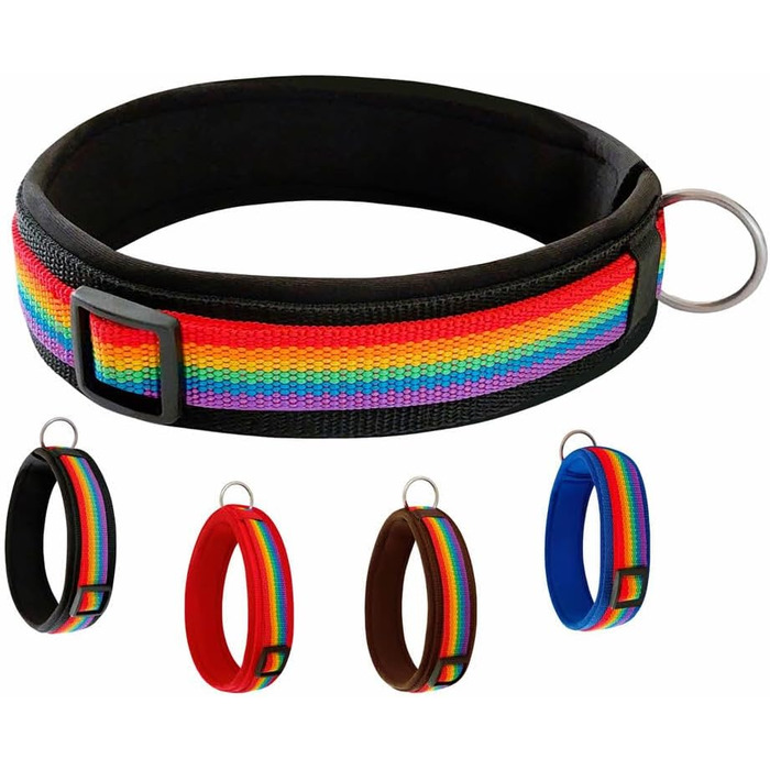 Нашийник для собак Extra-Breit & Weich з неопреновою підкладкою (Райдуга на чорному, S) S (38-43 см) Райдуга на чорному