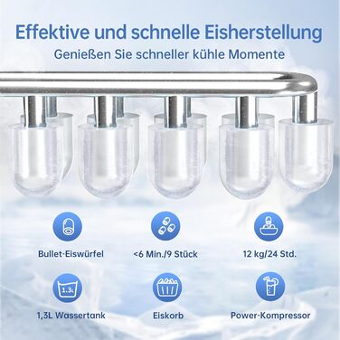 Машина для приготування льоду Ice Maker 1.3л, 9 кубиків за 6 хвилин, самоочищення, тиха, для кухні, офісу, бару, вечірки