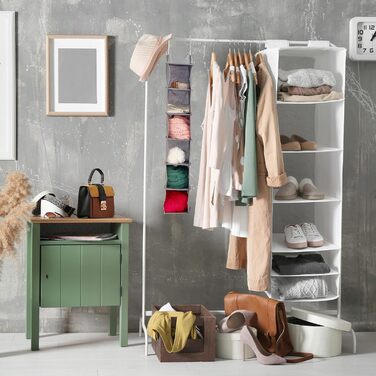 Настінна полиця Relaxdays для одягу, сіра, 6 відділень, 99x15x30 см, з гачками