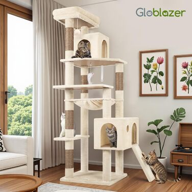 Драбина-кіготь Globlazer Kaktus (178 см) для котів: велика, з гамаком, будиночком та сходами з сизалю. Підходить для 2-4 великих котів. Колір: зелений (F70 Pro)