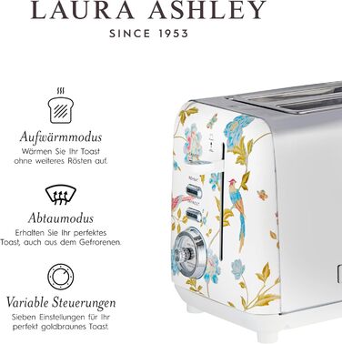 Тостер VQ Laura Ashley з 4-ма тостами, регулюванням нагріву, функціями розморожування та підігріву - модель Elveden White