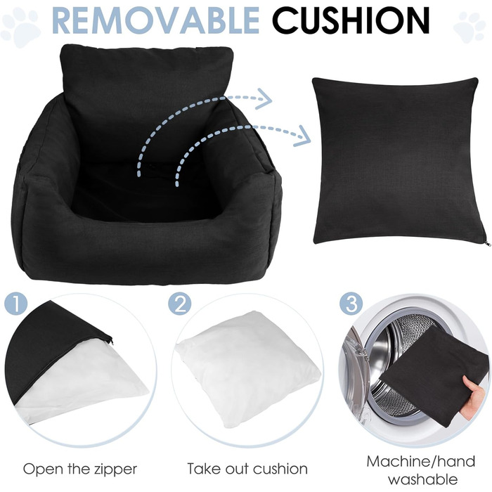 Автомобільний лежак для собак, автокрісло для собак, лежак для маленьких собак, кошик для собак у машину з знімним, пральним подушкою та 2 відділеннями для зберігання (Чорний, 54x52x35 см)
