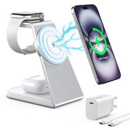 Зарядний стан MagSafe 3 в 1: для Apple Watch, iPhone та AirPods Pro 3/2. Бездротова зарядка для iPhone 16/15/14/13/12 (срібло)