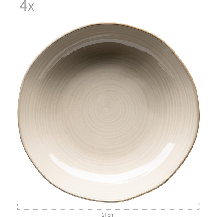 MÄSER 931371 Nottingham Vintage Dinner Set for 4 people, 8-piece tableware set with dinner plates and soup plates in an irregularly round retro look, stoneware, beige