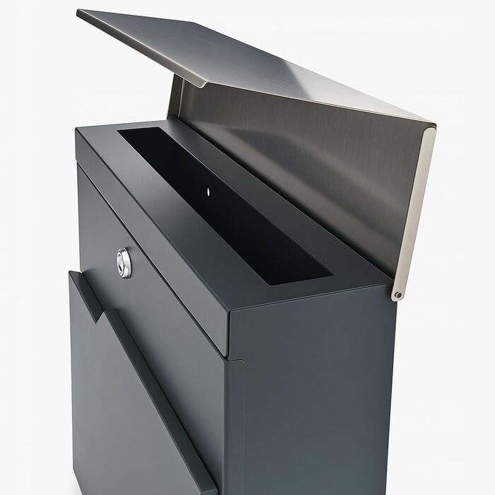 Поштова скринька Verda Anthracite з газетницею, порошкове покриття AkzoNobel, 2 ключі, табличка з ім'ям, дизайнерська настінна поштова скринька з нержавіючої сталі