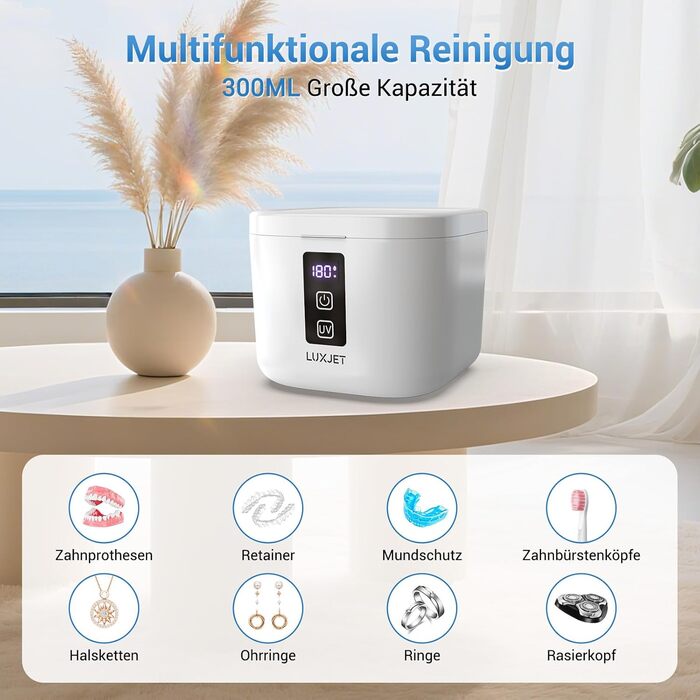 Ультразвуковий очищувач 48000Hz з УФ-дезінфекцією для зубних кап, брекетів, протезів та ювелірних виробів - 300 мл, 24 Вт