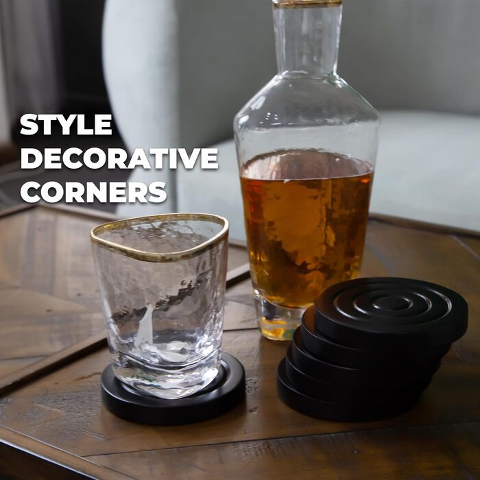 Colorful wooden coaster set for drinks, 6-piece set for drinking glasses, table protector for all table types, gift set for all occasions, Black
