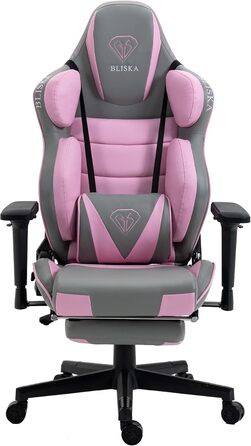 TRISENS Gaming Chair Racing Style Chair with Sports Seat and Ergonomic 4D Armrests, Color: Light Grey/Pink Light Grey / Pink