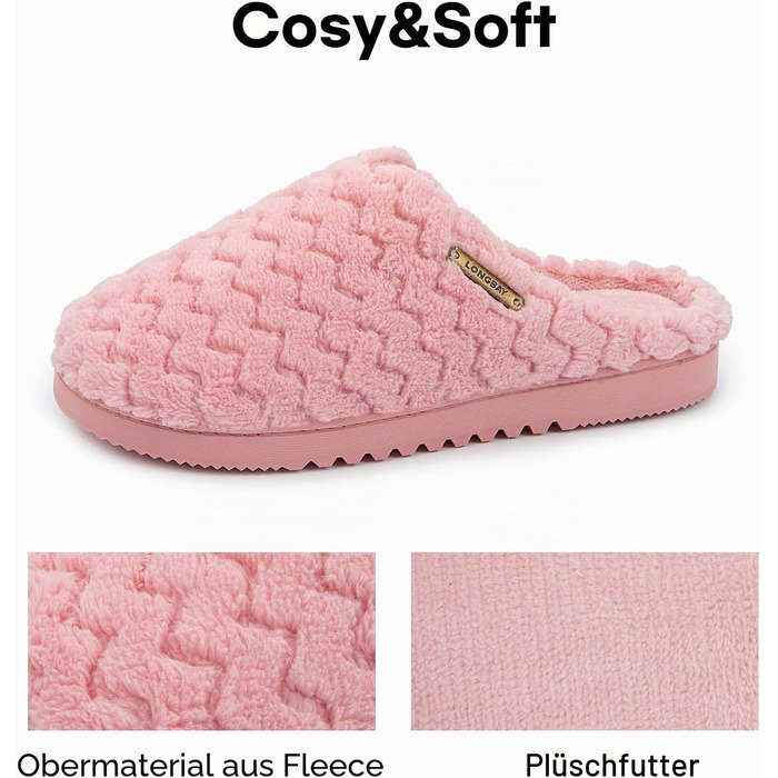 Жіночі домашні капці LongBay з ефектом пам'яті (Memory Foam) та плюшевим оздобленням, протиковзкі, рожеві, розмір 38/39 EU