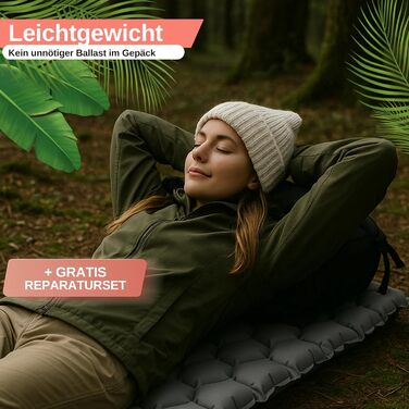 Килимок туристичний надувний Backpacker's Journey – Ultraleichte, компактний, для кемпінгу та відпочинку на природі. Легкий, надувний, блакитний (сірий)