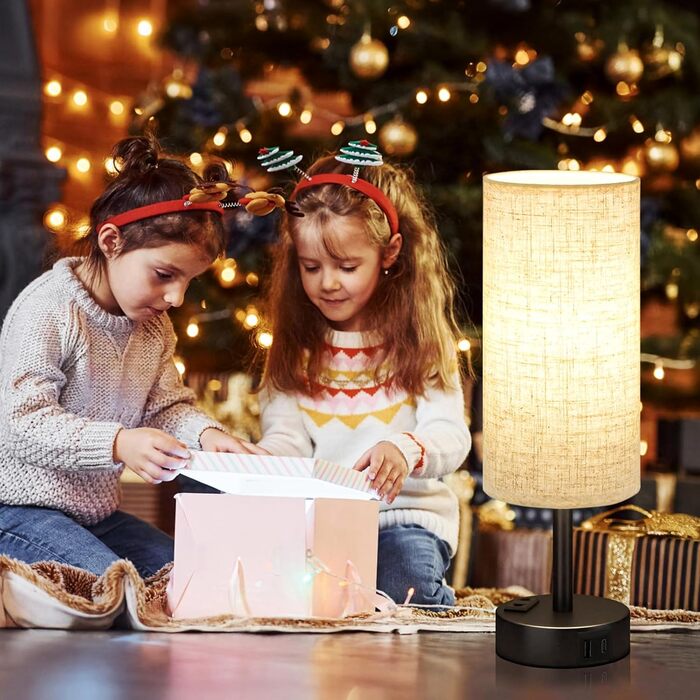 Настільна лампа Kakanuo з торшером, USB-порт, регулювання яскравості, тканинний абажур, для спальні, вітальні, дитячої кімнати, офісу (з лампочкою), білий/бежевий