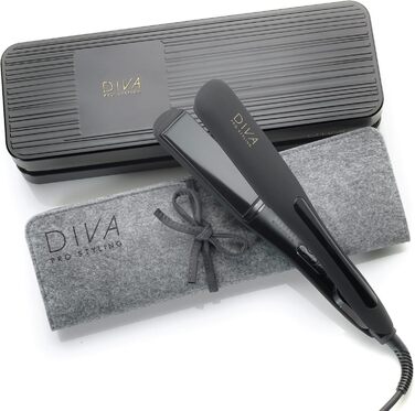 Diva Pro Styling Wide Digital Styler - Extra Wide Ceramic Plates - Even Heat Distribution - 3m Cord, Black