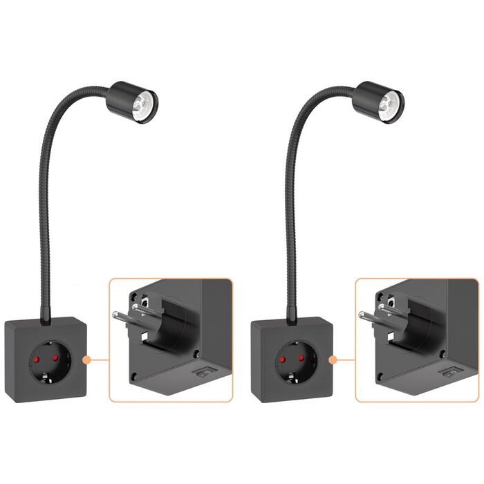 Світлодіодна настільна лампа-бра LESCH з гнучким кронштейном (чорна, 2 шт.) - для читання, під розетку, GU10, 10W