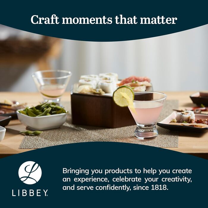 Бокали для Мартіні Libbey Cosmopolitan, 234 мл, набір 4 шт. - Елегантні келихи для коктейлів