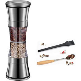 Мельниця для солі та перцю 2-в-1, ручна з регулюванням, з керамічним жорном, нержавіюча сталь