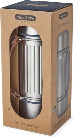 Термос Explorer Flask Duo Black + Blum: вакуумна ізольована фляга з нержавіючої сталі, 2 чашки, 24 години термальна ізоляція