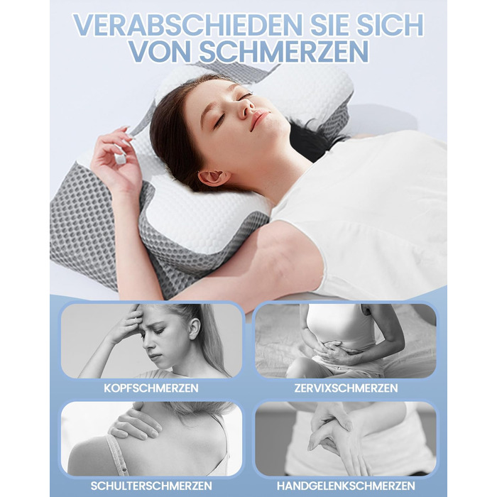 Ортопедична подушка для шиї з Memory Foam, Ergonomische, 2 висоти, для сну на боці, спині та животі, сірого кольору