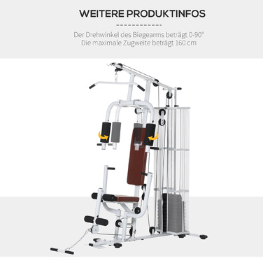 HOMCOM Home Fitness Station, total weight 45kg, with press arm, leg developer, rolling pads, PU leather, 150 x 110 x 210 cm, White | Aosom