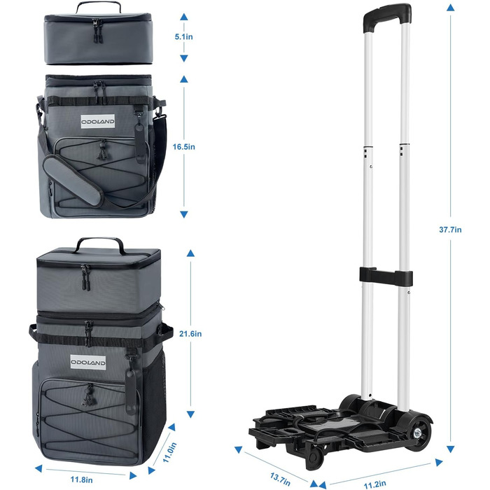 Термосумка Odoland 72 літри з колесами та ручкою – сіра. Ізольована сумка-холодильник для пікніка, пляжу, кемпінгу, подорожей. Витримує 72 банки. Водонепроникна та витікання не допускає.