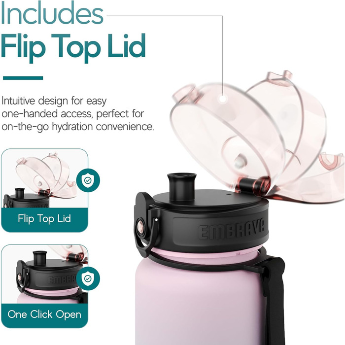 Embrava Best Sport Water Bottle - 1000ml - fast-flowing, flip-top leak-proof lid that opens with a click - non-toxic, BPA-free & eco-friendly Copolyester-Tritan plastic (Blossom Breeze)