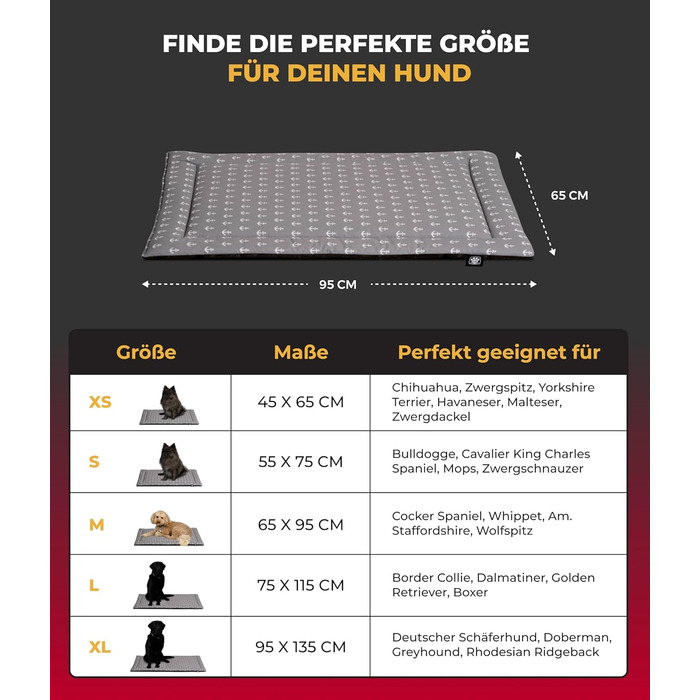 Літня подушка для собак HS-Hundebett® з бавовни з наповнювачем та антиковзким покриттям XS – М'яка подушка для собак на літо – Пральна та довговічна – Легка літня подушка для собак – Виготовлено в Німеччині (Сірий колір, 65x95 см)