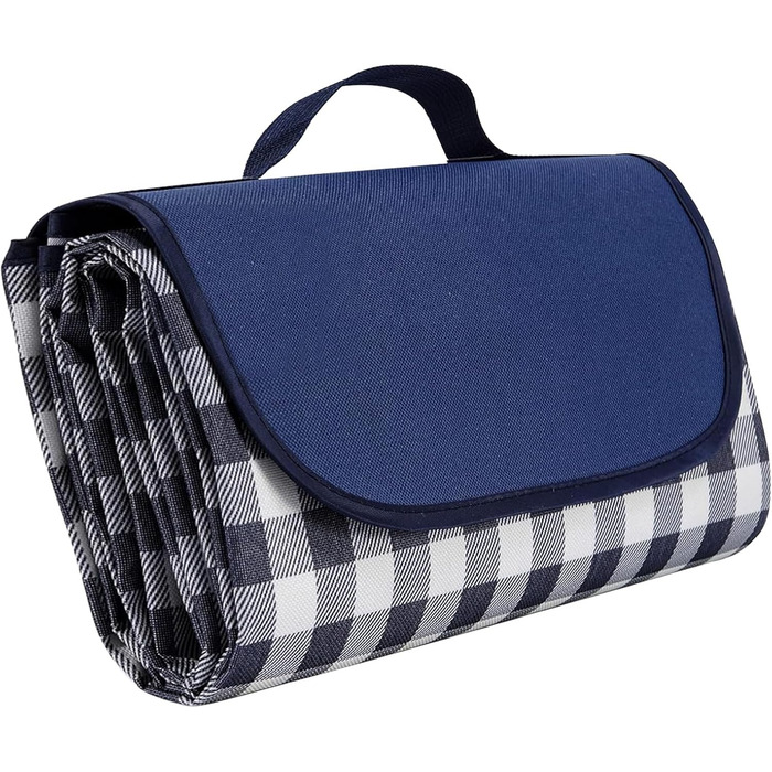 Килимок для пікніка Hozelin, водовідштовхуючий, складний, великий, пісконепроникний, 152.4 x 203.2 см (блакитний/білий)