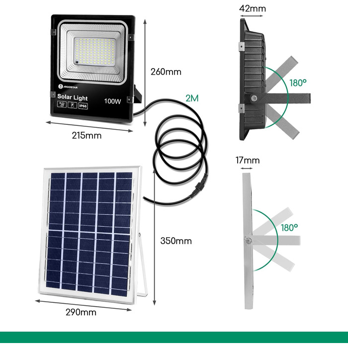 Aigostar Solar Floodlight Outdoor, Super Bright LED Floodlight with Solar Panel, Cold White 6500K, IP66 Protection Rating Solar Floodlight Spotlight Outdoor Floodlight for Garden, Door, Yard, Garage, etc. (100W)
