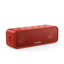 Soundcore 3 Bluetooth колонка: Стереозвук, Titan-драйвер, PartyCast, BassUp, 24 год, IPX7, EQ, Чорний/Червоний