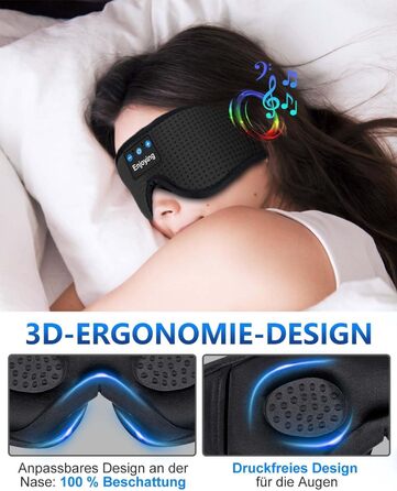 Маска для сну з Bluetooth навушниками 3D, чорна. Блокує світло, з мікрофоном, для сну та подорожей, унісекс.