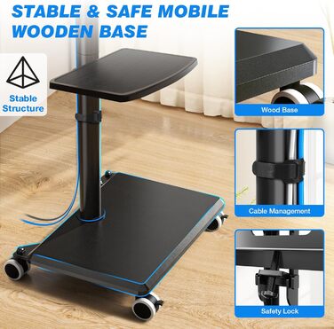 Мобільна тумба під телевізор з поличкою для ТВ 27-60 дюймів, чорна. Поворотна, регульована по висоті, до 40 кг, VESA 400x400