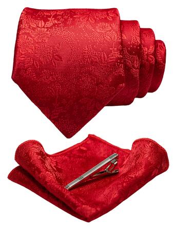 Чоловіча краватка та нагрудна хустка JEMYGINS з квітковим малюнком та затискачем для краватки (червоний)