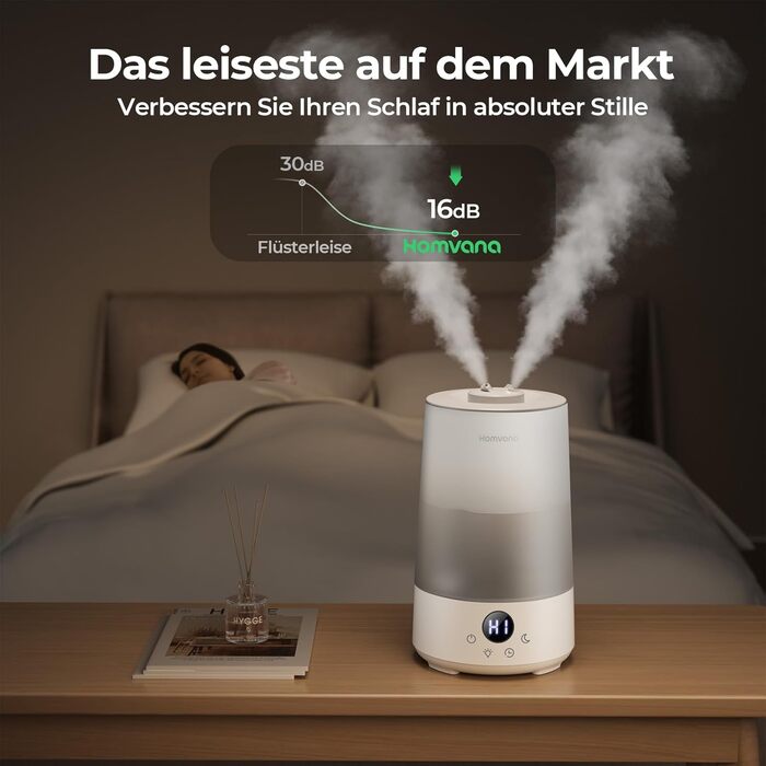 Зволожувач повітря Homvana для спальні: 3.6L, 360° Cool Mist, тиха робота 16dB, аромадифузор, нічне підсвічування 7 кольорів, BPA Free, для дітей та рослин