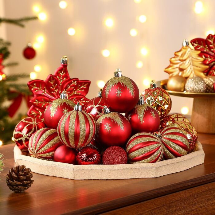 Набір прикрас для ялинки Shareconn: 106 шт., 24 кольори, міцні ялинкові кулі, декор для ялинки, свята, весілля (рубіново-червоний та золотий)
