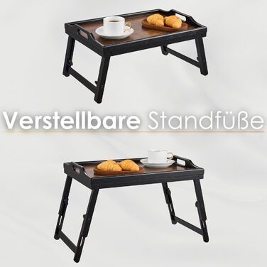 Складаний бамбуковий столик з регулюванням висоти для ліжка та дивана (22,5-32 см) – ноутбук, сніданок, стійка для ноутбука, сніданок, вінтажний колір, бамбук