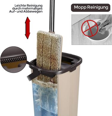 Mop Set with Bucket, Masthome Floor Mop Set with Adjustable Stainless Steel Handle, Bucket with Mop and 6 Microfiber Mop Pads, Cleaning Set with Floor Mop for All Floor Types Floor Cleaning