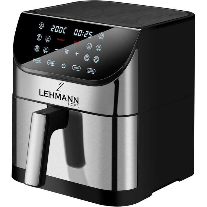 Аерофритюрниця Lehmann XXL 8 л, 1800 Вт, з LED-екраном, 10 програм, температурний режим 76-200°C, таймер, для здорового приготування без олії