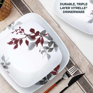 Сервіз Corelle Kyoto Leaves на 4 особи, 16 предметів: набір посуду (8 тарілок, мисок), білий, ударостійкий та стійкий до сколів