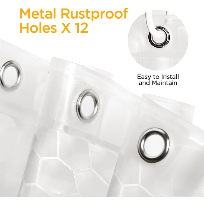 Шторка для душу AiQInu 180x200 см, 3D Eva, прозора, антигрибкова, водонепроникна, для ванної кімнати, з 12 гачками