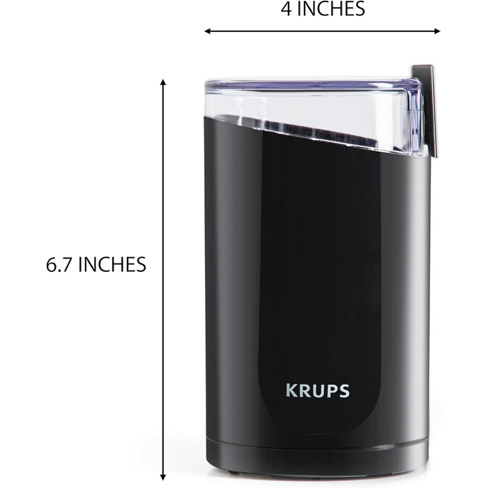 Кавомолка та млин для спецій Krups F20342 – потужний двигун, регульований помел, 75 г, з нержавіючої сталі, захисний кришка, протиковзаючі ніжки, чорний
