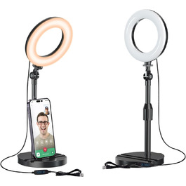 Кільцеве світло для столу з телескопічним штативом, Hola-світло для телефону, селфі, ноутбука, Zoom, відеодзвінків, макіяжу, TikTok та стрімінгу