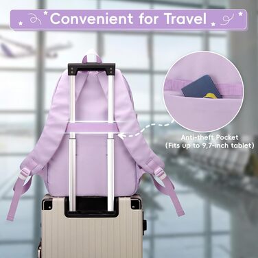 Рюкзак Tanou для школи, 30л, нейлон, для дівчаток 3-9 класів, з тролейною петлею та брелоком, фіолетовий