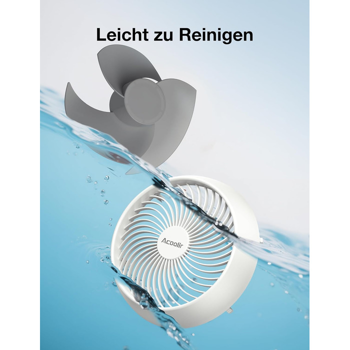 Вентилятор Acoolir тихий 24dB з двома осями обертання, 3 швидкості, компактний для спальні, офісу, вітальні, білий-сірий