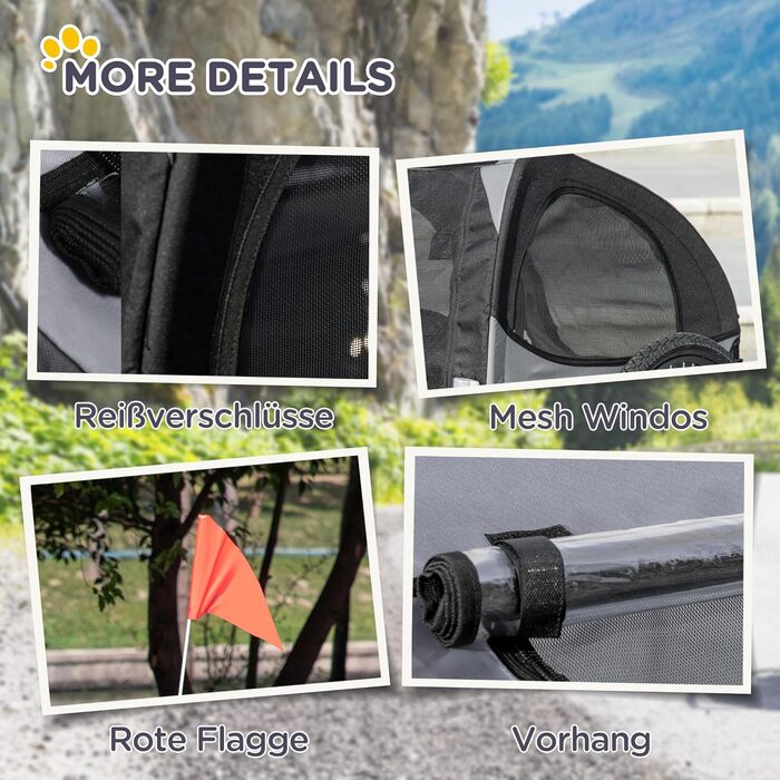 Причіп для собак PawHut, складаний велосипедний причіп для собак, чорний, 140 x 71 x 83 см