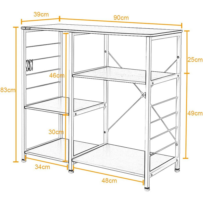 Стійка для мікрохвильової печі та кухонні полиці Soges 3 яруси, чорний (171-BK)