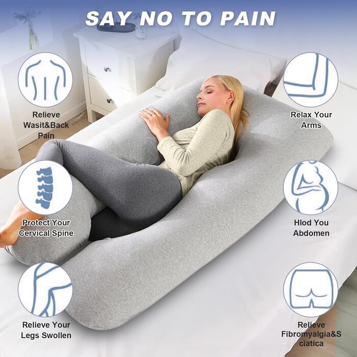 Подушка для вагітних Avmvnvc U-подібної форми, велика, для сну на боці, знімний чохол з джерсі (сірий)